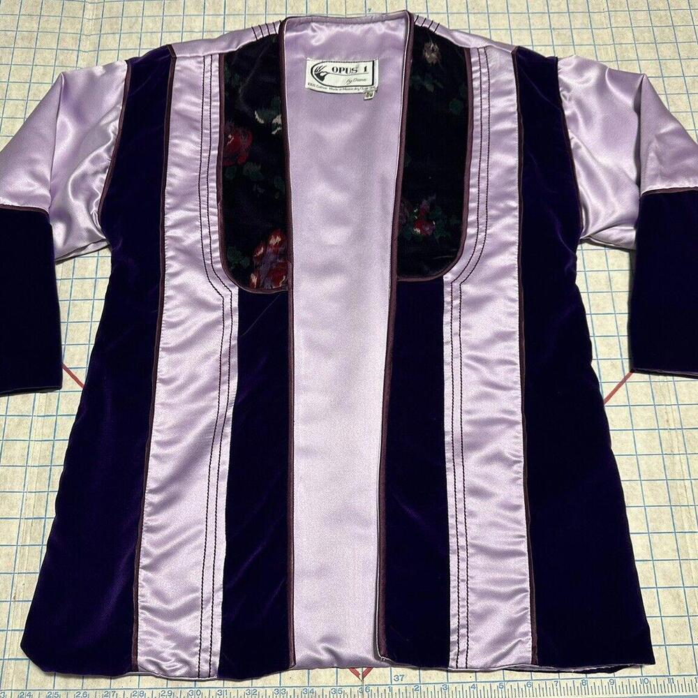 Handmade Purple Satin Floral Open Boho Jacket Opus 1 100% Cotton Hippie One Size